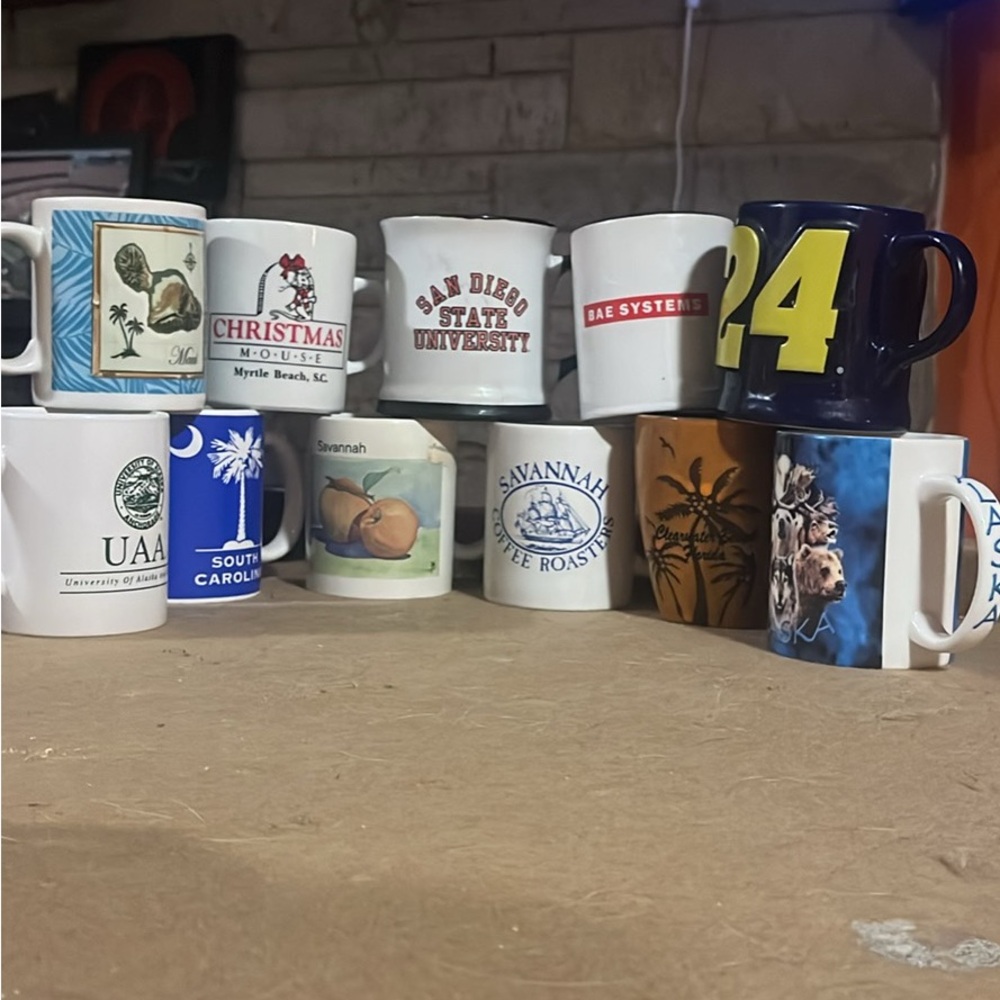 Lot of different type of mugs,cups, teacups, and more.